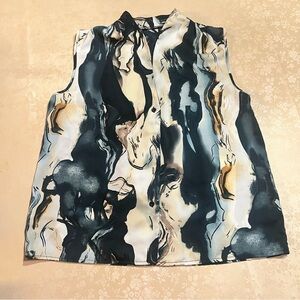 Shein Sleeveless Blouse Top Shirt Size Large Cute Minimalist Abstract V neck blu